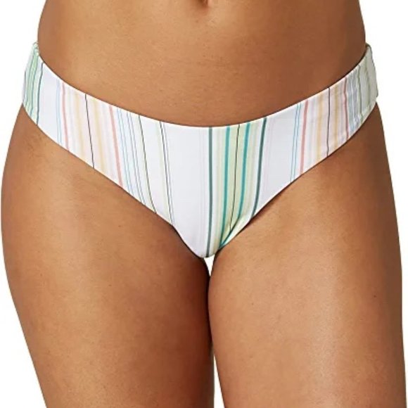 O'NEILL Pinstripe Hipster Bikini Swimsuit Bottom *SMALL* (White/Green/Orange) - Picture 1 of 4